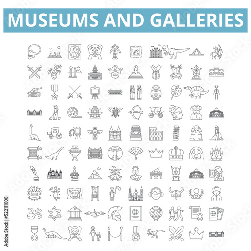 Museums and galleries icons, line symbols, web signs, vector set, isolated illustration