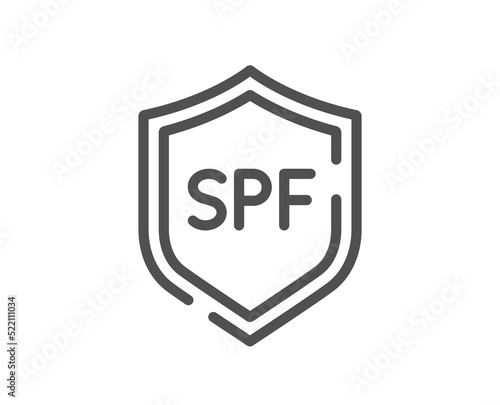 Spf protection line icon. Sun protect sign. Sunscreen effect symbol. Quality design element. Linear style spf protection icon. Editable stroke. Vector