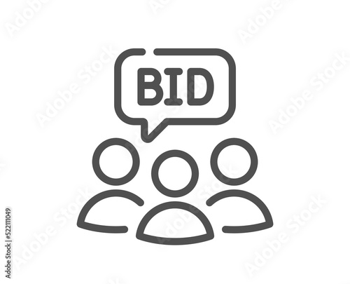 Auction line icon. Bid offer sign. Raise the price up symbol. Quality design element. Linear style auction icon. Editable stroke. Vector