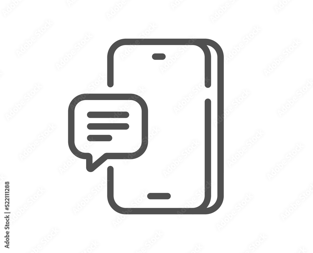 Phone message line icon. Smartphone or Cellphone sign. Mobile accessories symbol. Quality design element. Linear style phone message icon. Editable stroke. Vector Phone message line icon. Smartphone or Cellphone sign. Mobile accessories symbol. Quality design element. Linear style phone message icon. Editable stroke. Vector
