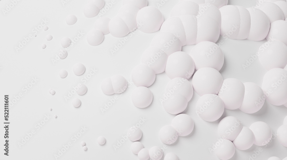 White balls on the white background.3D render. Minimalistic backdrop for any creative project.