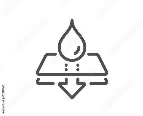 Water resistant line icon. Waterproof sign. Drop protection symbol. Quality design element. Linear style water resistant icon. Editable stroke. Vector