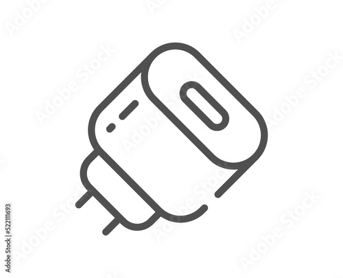 Charging adapter line icon. Mobile accessories sign. Charging plug symbol. Quality design element. Linear style charging adapter icon. Editable stroke. Vector