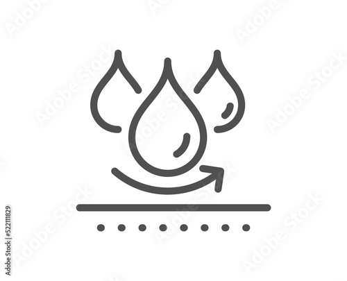 Waterproof line icon. Water resistant sign. Drop protection symbol. Quality design element. Linear style waterproof icon. Editable stroke. Vector