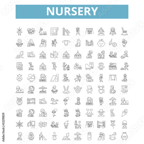 Nursery icons, line symbols, web signs, vector set, isolated illustration