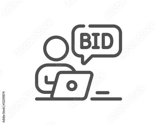 Online auction line icon. Bid offer sign. Raise the price up symbol. Quality design element. Linear style online auction icon. Editable stroke. Vector