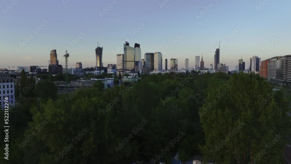 Aerial panorama of Warsaw city during sunset. View from Warsaw West train station side. Aerial panorama of Warsaw city during sunset. View from Warsaw West train station side.