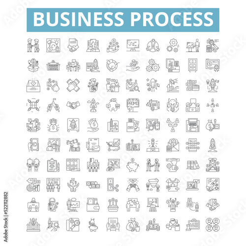 Business process icons, line symbols, web signs, vector set, isolated illustration