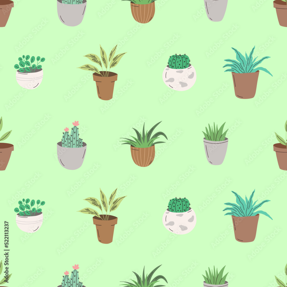 Seamless pattern with flowers and plants in pots. Gardening plants background. Vector illustration Seamless pattern with flowers and plants in pots. Gardening plants background. Vector illustration