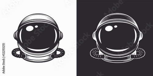 Vector Astronaut Helmet Set, Black and White Monochrome Cosmonaut Mask for Space Exploration Isolated. Suit Part for Spaceman Head Protection. Space Helmet Design Template