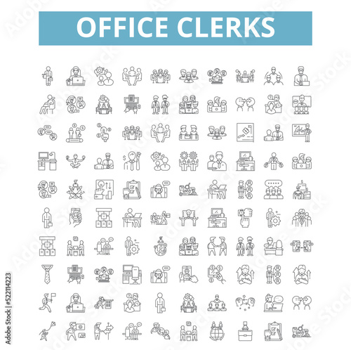 Office clerks icons, line symbols, web signs, vector set, isolated illustration