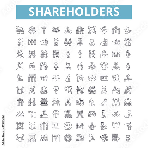 Shareholders icons, line symbols, web signs, vector set, isolated illustration