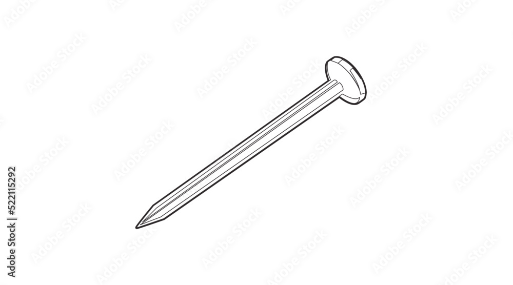 Vector Isolated Illustration of a Metal Steel Nail. Black and white linear illustration Vector Isolated Illustration of a Metal Steel Nail. Black and white linear illustration