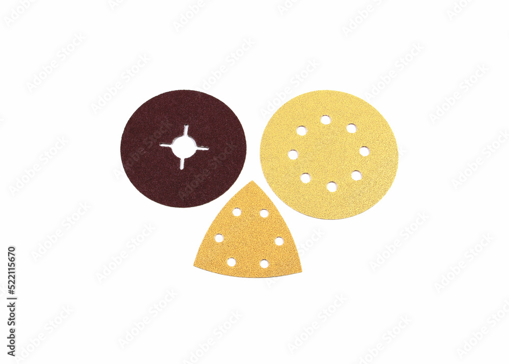 Sandpaper of different shapes, colors and dimensions. Stock Photo