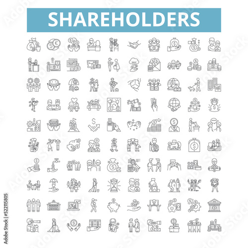 Shareholders icons, line symbols, web signs, vector set, isolated illustration