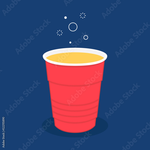 Red plastic party cup, material design. Red beer cup vector.