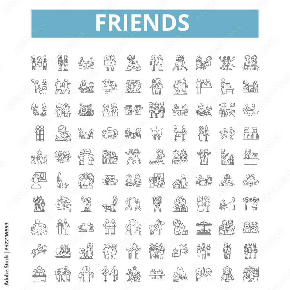 Friends icons, line symbols, web signs, vector set, isolated ...