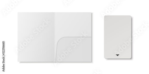 Vector 3d Realistic White Guest Room, Plastic Hotel Apartment Keycard Template with Paper Cover Case, Wallet. Design Template of Hotel Room Plastic Key Card for Mockup, Branding. Top View