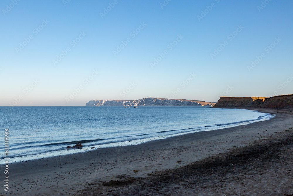 Early morning coastal landscape on the Isle of Wight, looking towards Freshwater Bay