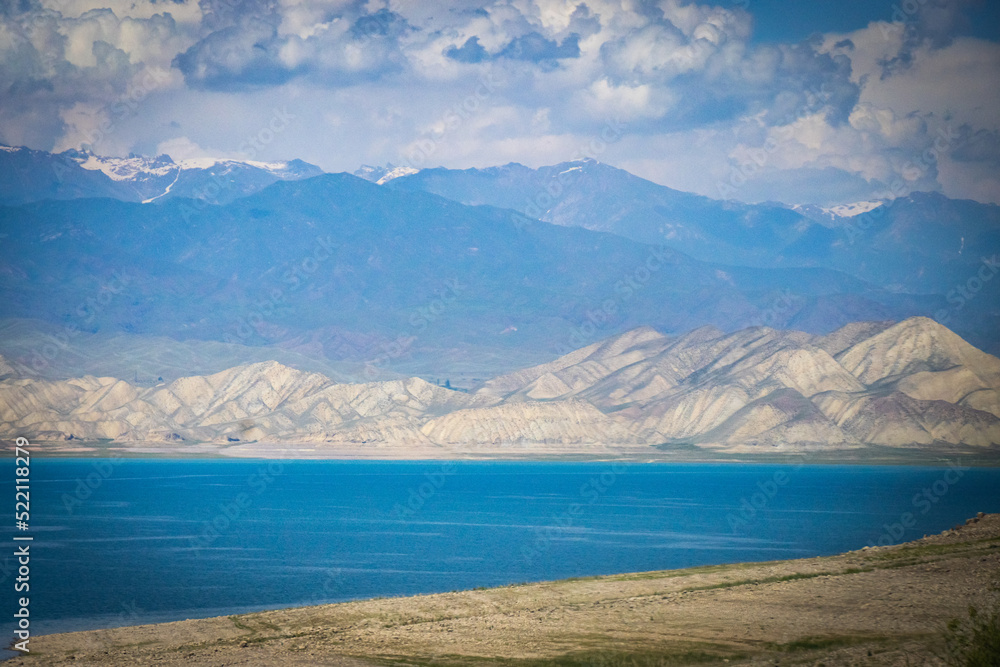 toktogul, mountain landscape in kyrgyzstan, central asia, reservoir