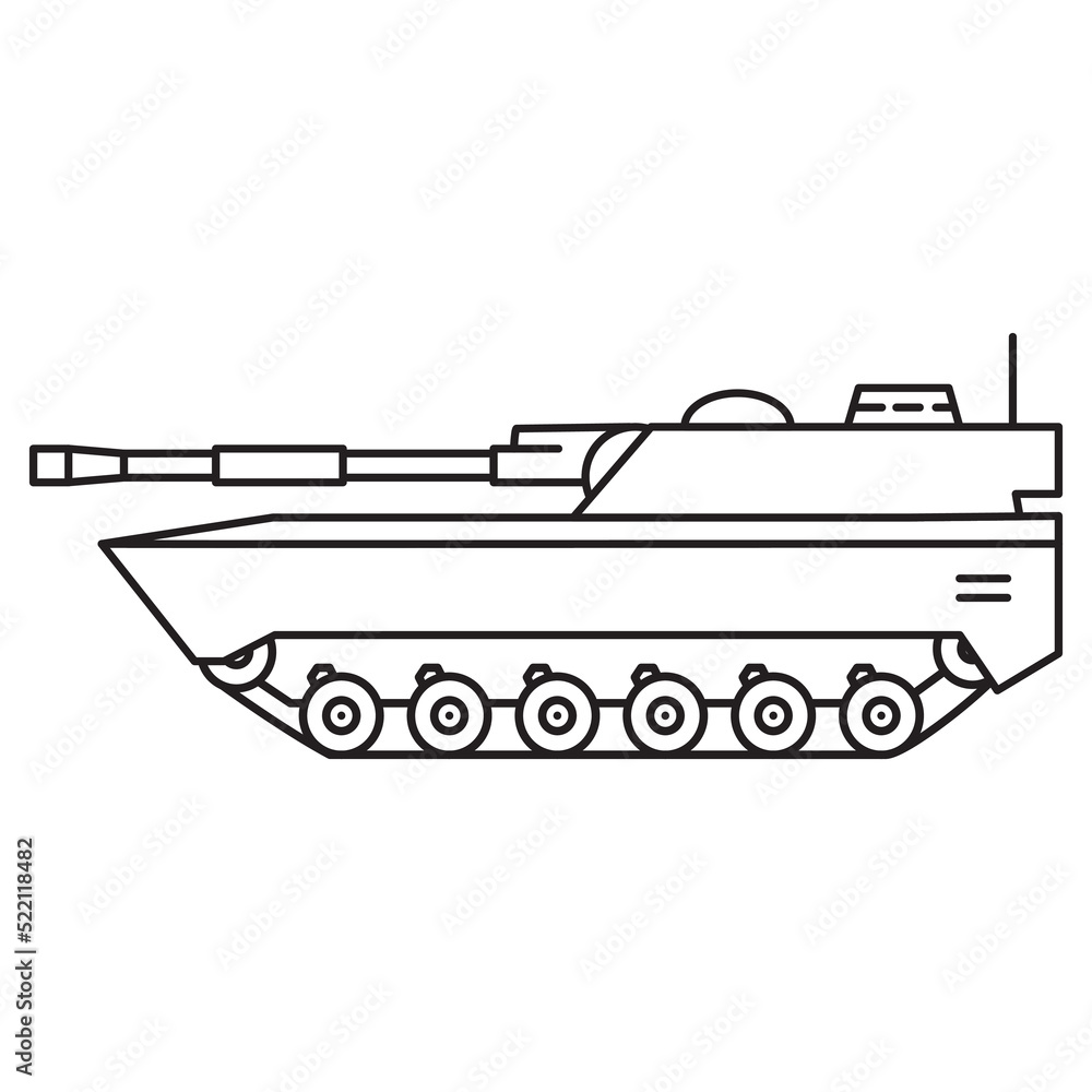 Naklejka premium Military modern tank icon vehicle vector line icon. Self-propelled artillery installation.Outline vector illustration. Isolated on white background.
