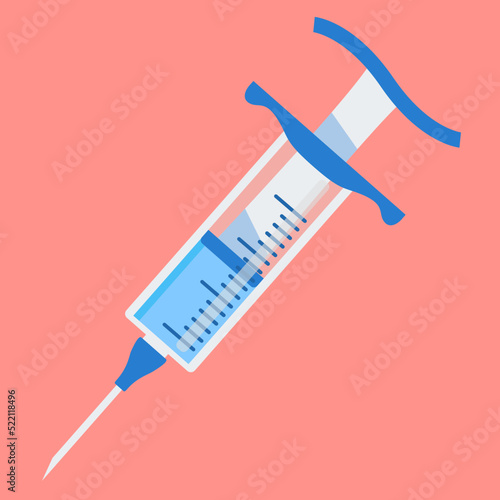 Medical syringe.Vaccine and vaccination immunization.Vector flat illustration. Isolated on white background.