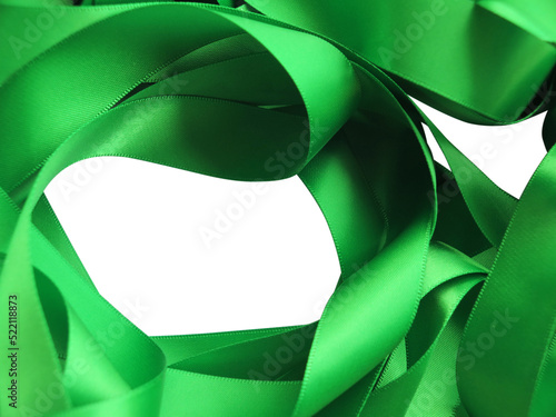Green ribbon over transparent background, design element