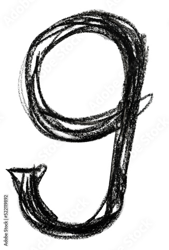 Handwritten sketch black Number 9 on transparent background