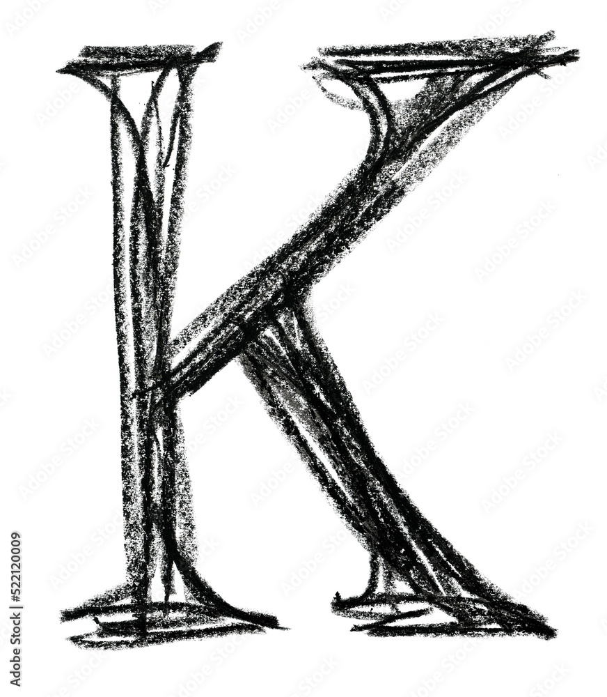 Handwritten sketch black Letter K on transparent background Handwritten sketch black Letter K on transparent background