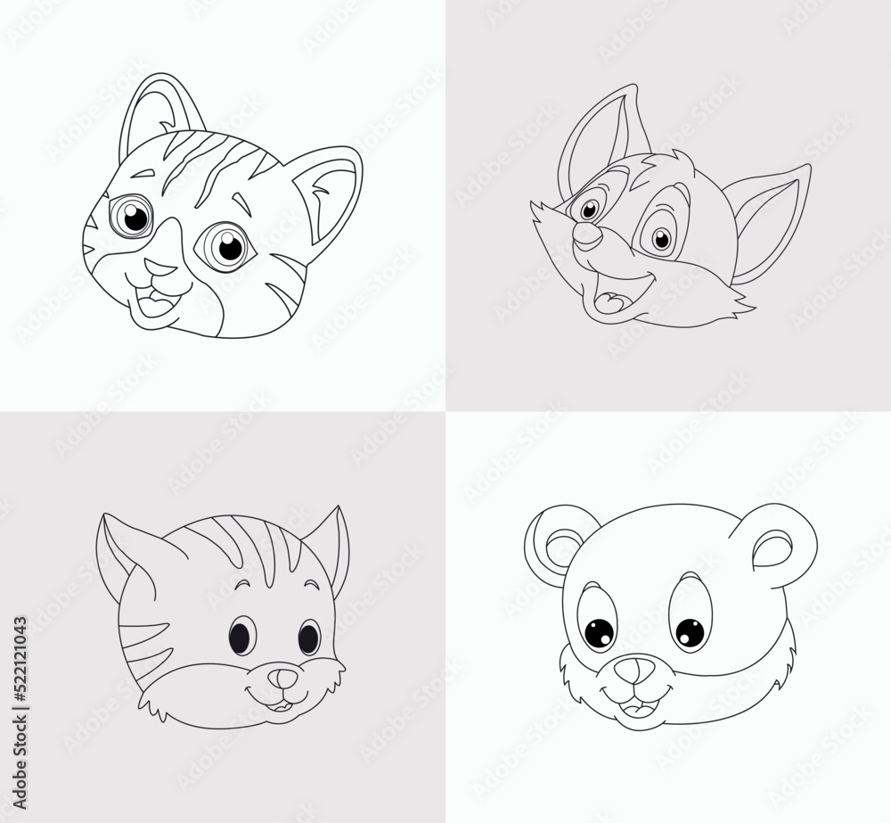 Fototapeta premium cat head coloring book for kids. Antistress. Hand drawn zentangle kitty cat vector illustration on white background.