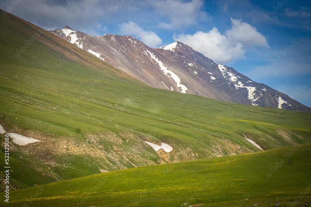 Fototapeta premium suussamyr valley in kyrgyzstan, mountain landscape, central asia, green valley, pasture