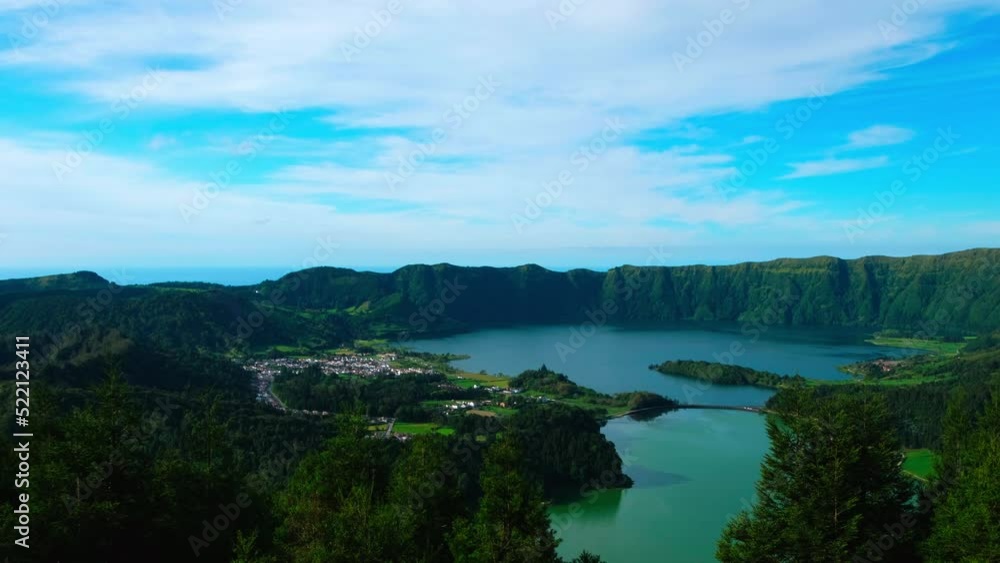 Landscape view of the Twin Lakes (Lagoa das Sete Cidades) from thte viewpoint of Kings View (Vista do Rei) in the Island of São Miguel in the Azores