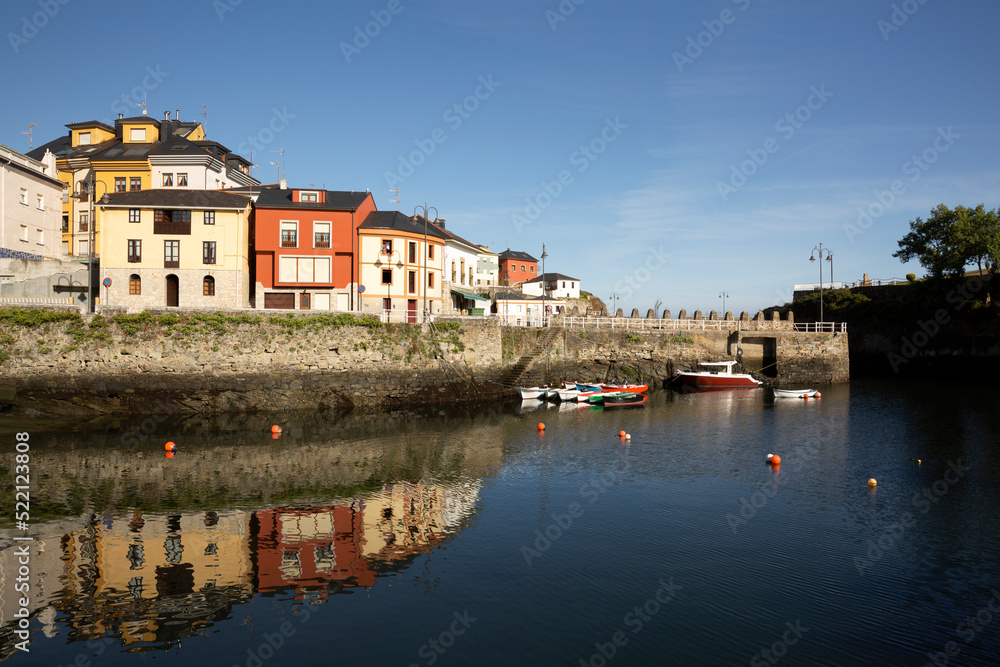 Landscape view of the harbour village of Puerto de Vega in Navia, Asturias, Spain. Concept of tourism, travel and holidays.