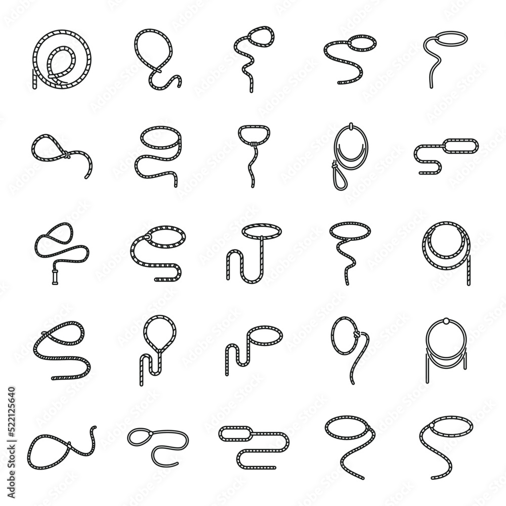 Lasso icons set outline vector. Hand cowboy Lasso icons set outline vector. Hand cowboy