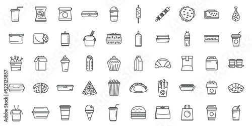 Takeaway food icons set outline vector. Coffee box