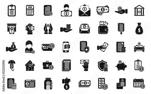 Compensation icons set simple vector. Pension money