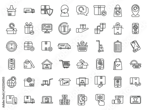 Return of goods icons set outline vector. Agreement certificate