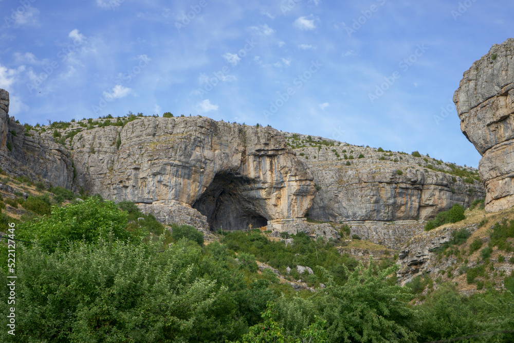 Mountains and stone caves formed many years ago in the province of Cuenca in the village of Vega del Codorno, Spain. 