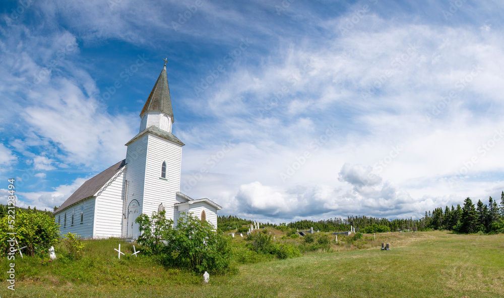 St. Matthew's church, built in 1880, guards over the surrounding hilly cemetery in the small village of Green's Harbour, Newfoundland. St. Matthew's church, built in 1880, guards over the surrounding hilly cemetery in the small village of Green's Harbour, Newfoundland.