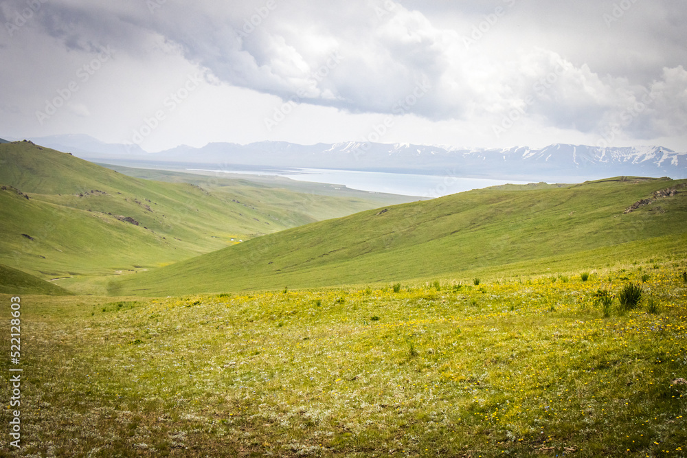 jalgyz karagay pass, mountain area in kyrgyzstan, central asia, summer pasture,  song-köl lake, 