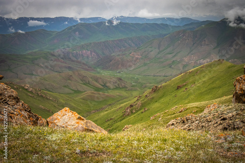 jalgyz karagay pass, mountain area in kyrgyzstan, central asia, summer pasture
