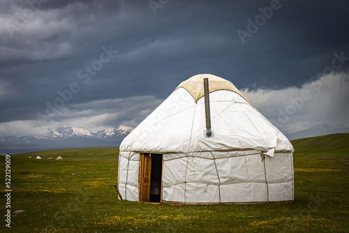 dramatic sky in the mountains, yurt camp, near song-köl lake, kyrgyzstan, central asia, hail storm