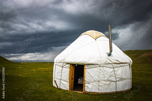 dramatic sky in the mountains, yurt camp, near song-köl lake, kyrgyzstan, central asia, hail storm