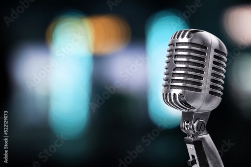 Studio microphone on background for studio podcast and music