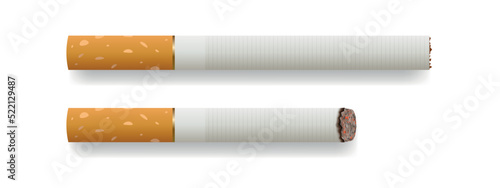 Realistic burning cigarette. Vector mockup.