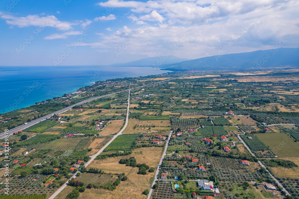 aerial view of Leptokaria and Aegean Sea in the background. High quality photo