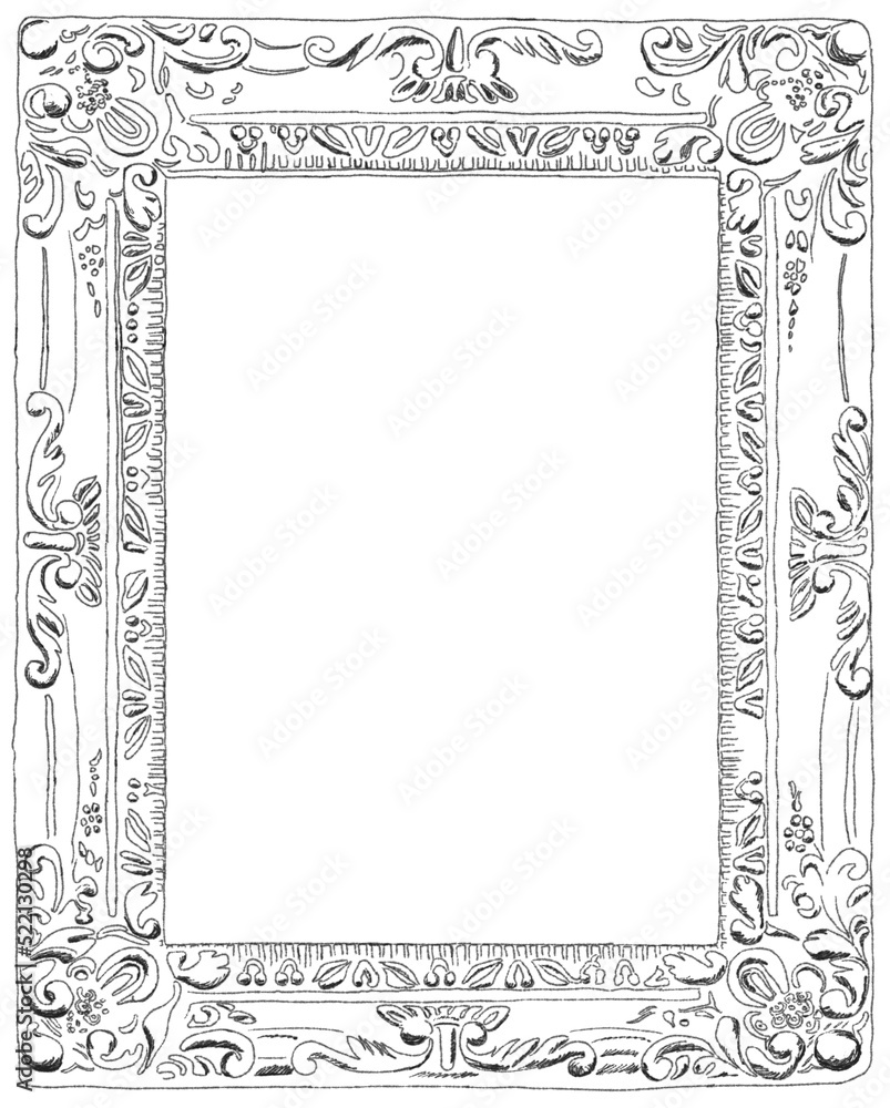 Sketchy pencil drawing of ornate decorated frame - to fit 5x 7 image