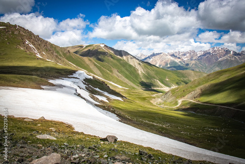 mountain landscape, high altitude, kyrgyzstan, central asia, mountain pass, snow