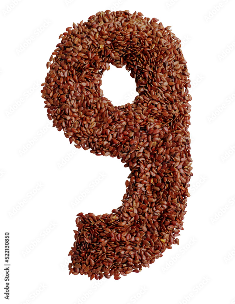 Number 9 made with Linseed also known as flaxseed isolated on transparent background Number 9 made with Linseed also known as flaxseed isolated on transparent background