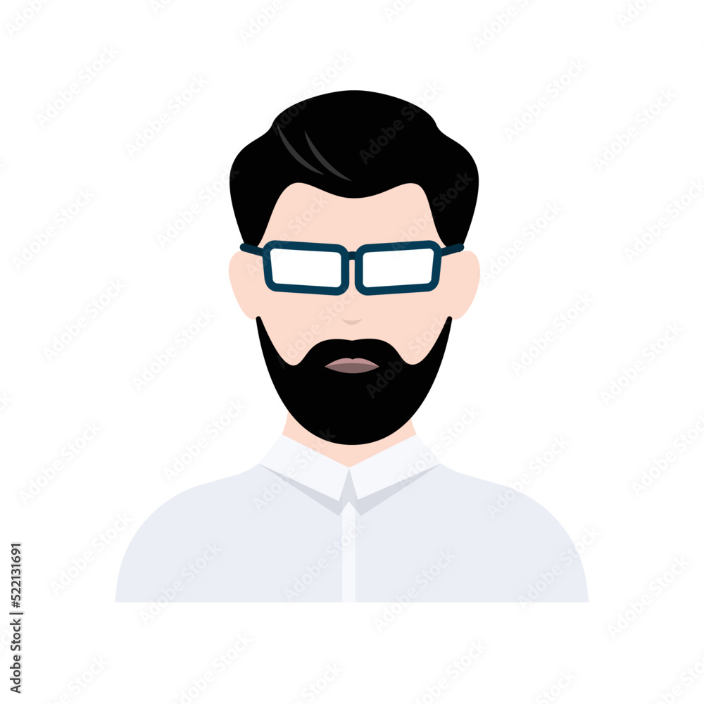 Vector icon of office man. Adult man in glasses. Avatar in flat design